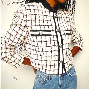 NWT - Veronica Beard  - Elliot Ecru Graphic Tweed Jacket